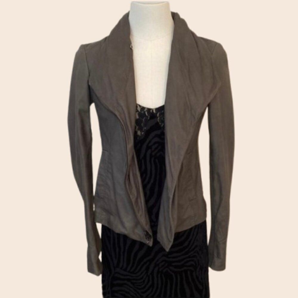 Vince Gray 100% Leather Jacket w/ Knit Side Size XS